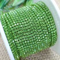 Стразовая цепь SS4 в цветной оправе peridot/зеленый, 50 см