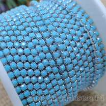Стразовая цепь SS6 turquoise blue непрозрачный/серебро, 50 см (052-сер)