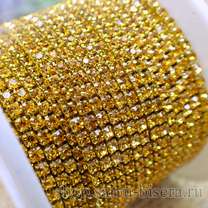 Стразовая цепь SS6 light colorado topaz/золото, 50 см (017-зол)