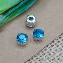 Кристалл шатон Capri Blue в оправе серебро, 6 мм (str-6-13)