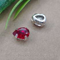 Кристалл Drop (капля) красный в оправе серебро, 8x6 мм