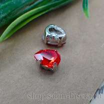 Кристалл Drop (капля) светло-красный в оправе серебро, 8x6 мм
