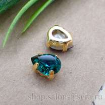 Кристалл Drop (капля) emerald в оправе золото, 8x6 мм