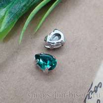 Кристалл Drop (капля) emerald в оправе серебро, 8x6 мм