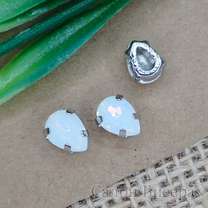 Кристалл Drop (капля) белый опал в оправе серебро, 8x6 мм