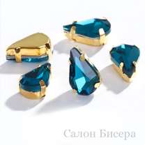 Стразы-капли 6x10 мм Blue Zircon в оправе золото (str-кап6x10-10)