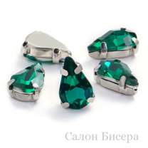 Стразы-капли 6x10 мм Emerald в оправе серебро (str-кап6x10-31)
