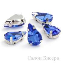 Стразы-капли 6x10 мм Light Sapphire в оправе серебро (str-кап6x10-35)