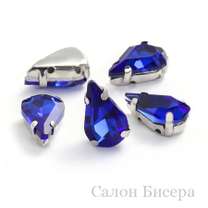 Стразы-капли 6x10 мм Capri Blue в оправе серебро (str-кап6x10-39)