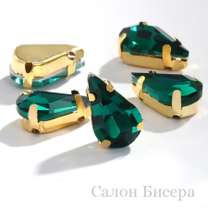 Стразы-капли 6x10 мм Emerald в оправе золото (str-кап6x10-6)